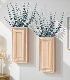 Wooden Wall Planter Vase, 2 Pack Natural Wood Hanging Vases with Fake Eucalyptus for Indoor Modern Boho Farmhouse Wall Art Decor for Home Indoor Kitchen Modern Farmhouse Bathroom