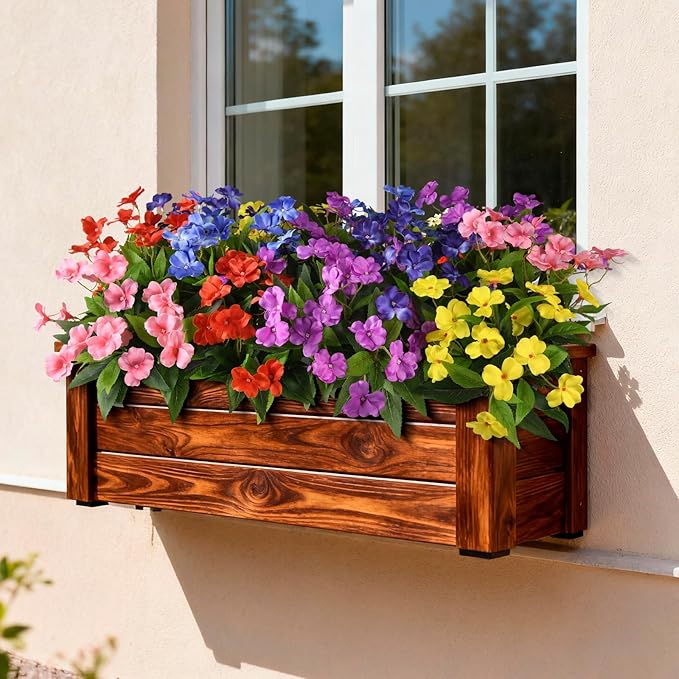 Hommyea Artificial Fake Flowers for Outdoor, 6 Bundles UV Resistant Faux Plants Decoration Silk Flowers No Fade Plastic Flowers for Outside Planters Home Porch Patio Yard Garden Decor