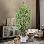 Bailikang Artificial Ficus Tree Indoor 8ft, Large Potted Faux Tree with Realistic Silk Leaves & Trunk for Home Office, Living Room Corner Decor