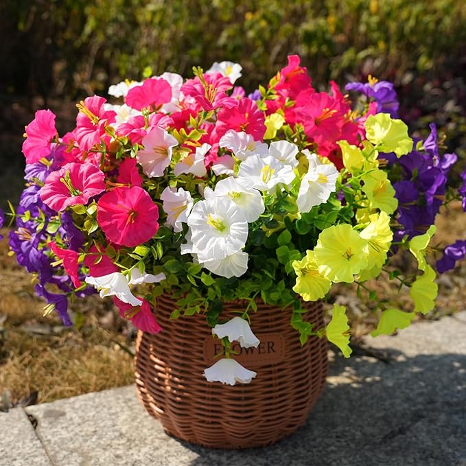 Fanfantoey 14 pcs Artificial Flowers for Outdoors, UV Resistant Fake Flowers