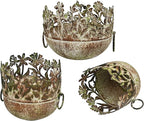 3 Piece Vintage Metal Planter Set, Rustic Distressed Farmhouse Flower Pots with Handles for Indoor Outdoor Garden, Tabletop Centerpieces & Wedding Decor