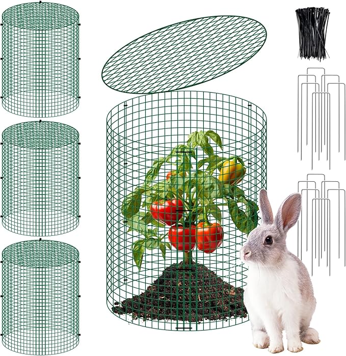 succulentlovers 4 Packs 13"x 16" Wire Plant Protector from Animals, Plant Protector Cages with Detachable Covers & Zip Ties & Stakes, Chicken Wire Plant Covers for Flower and Vegetables Protection