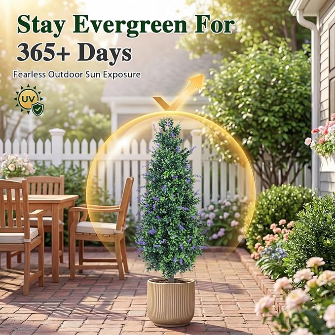 PATIO CHOICE 3ft Artificial Topiary Trees with Lavender Set of 2 Outdoor Faux Plants Artificial Realistic Fake Bushes Decorations for Outdoor Front Porch Garden (Lavender, 36in)