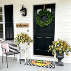 Ammyoo Artificial Fake Petunia Flowers for Outdoor Decoration, 2PCS Faux Silk Petunias Flower for Spring UV Resistant No Fade Realistic Plants for Garden Balcony Yard Porch Indoor Decor(Yellow White)