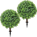 Artificial Boxwood Topiary Ball Tree 24" with Ground Spike, Set of 2 Artificial Boxwood Bushes for Faux Shrubs, Fake Evergreen Faux Plant for Indoor Outdoor Porch Garden- UV Resistant – Fade-Proof