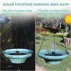Solar Fountain Ceramic Hanging Bird Bath,Bird Bath for Outside,Outdoor Fountain Bird Bath,Garden and Home Decor