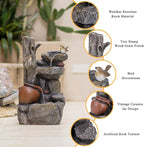 18.9" H Water Fountain Outdoor/Indoor, Garden Fountain with LED Lights, Rock Pottery Jar Waterfall Fountain for Patio Porch Yard Backyard Farmhouse