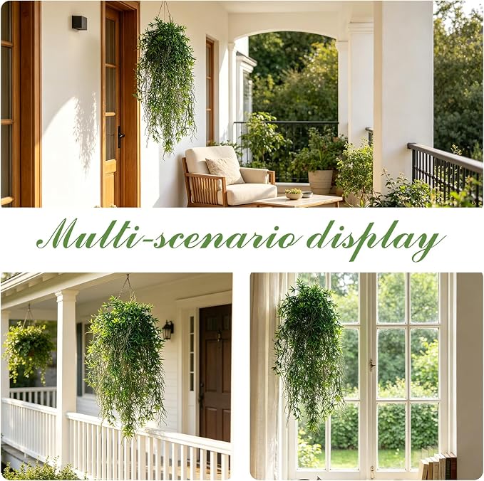 dallisten 4Pcs Fake Hanging Fern Plants for Outdoors, UV Resistant Artificial Ferns Greenery Vines Faux Trailing Plants for Indoor Wall Porch Wedding Boho Home Garden Decor(4PCS DeepGreen Ferns)