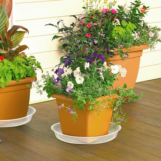 FUIJOL 4 Pack Clear Plant Saucer 16 Inch, Durable Plant Drip Trays Saucers for Pots, No Holes Water Catcher Trays for Indoor Outdoor Planter, Sturdy Base Plate(16", Clear)