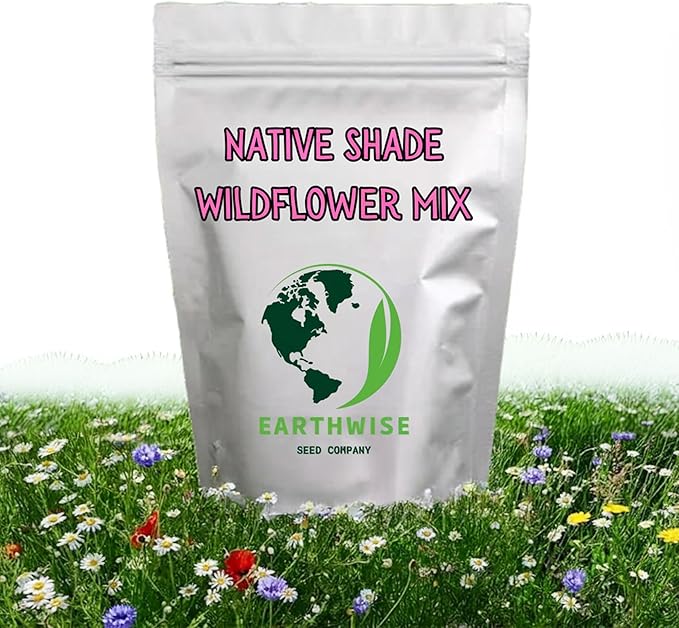 Earthwise Shady Native Wildflower Seed Mix – Shade Tolerant, Pollinator Friendly, Low Maintenance, Organic, Chemical-Free, Pet Safe, Moisture Adaptable, Non-GMO – Covers Up to 375 sq ft, 1/2 lb