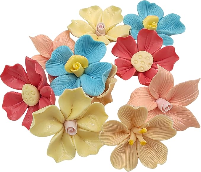 BTMIEY 10 PCS 3D Flower Ceramic Tiles,1.6" Handmade Procelain Ceramic Flowers for Artwork,Fish Tank,Vases,Living Room, Dining Table,Office, Home Floral Decor (Single-Flowered Mix Color)