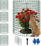 4 Pack Plant Protectors from Animals, 12''x16'' Metal Plant Cages for Outdoor Plants, Garden Plant Protector with Stakes & Zip Ties, Keep Rabbits Squirrels Out, Plant Cage for Flowers Vegetables