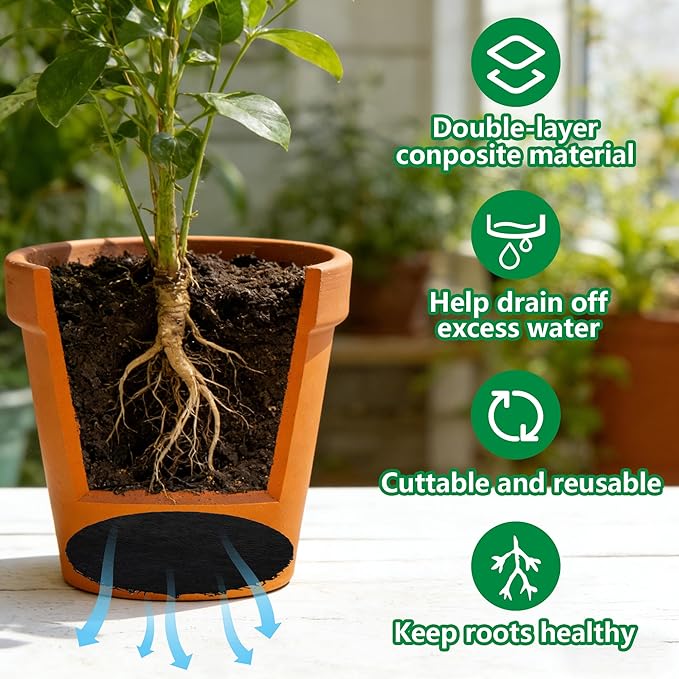 6 Pack Pot Mesh Drainage Discs, 9 Inch Thickened Drainage Hole Insert Pads, Reusable Plant Pot Bottom Mesh Mats for Indoor Outdoor Gardening to Prevent Soil Loss and Keep Root Healthy