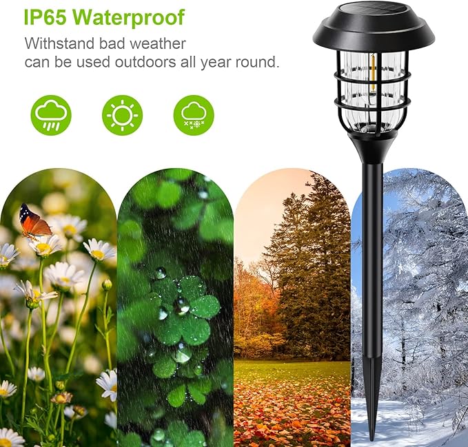 LETMY Solar Pathway Lights Outdoor, 12 Pack Bright Solar Lights Outdoor, IP65 Waterproof Auto On/Off Garden Lights Solar Powered Landscape Lighting for Yard Patio Walkway Driveway Pathway - Black