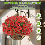 Artificial Flowers Fake Plants for Outdoors Spring Decoration, 13Bundles Silk Realistic UV Resistant Faux Flowers for Outside Planter Porch Yard Patio Garden Home Indoor, Red