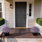 Artificial Morning Glory & Eucalyptus Topiary Trees - Set of 2 Faux Silk Flower Potted Plants, UV-Resistant Fake Outdoor Morning Glory Bushes for Front Door, Yard, Farmhouse, Garden Decor (Purple)