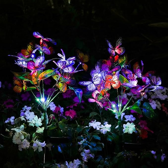 Adecorty Solar Garden Lights Outdoor Waterproof Decorative Solar Lights Outdoor 8 Pack with 176 LED 136 Butterfly Flower Garden Decor Yard Decorations Patio Lawn, Gifts for Mother's Day Mom Women