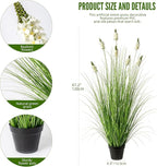 Artificial Plants Indoor Tall Grass Plants with Hyacinth Flower 47.2In Tall Artificial Ornamental Grass Green Onions Outdoor Fake Plants with Black Pot Home Office Decorative (1 Pack,White)