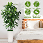 Artificial Dracaena Tree Indoor, 5FT Tall Fake Tree with White Tall Planter, Artificial Tree Fake Yucca Potted Tree for Home Office Living Room Decor, Tall Artificial Plant for Housewarming