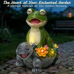 Solar Garden Statues, Cute Smiling Animal Outdoor Decor with 8 Bright LED Lights for Patio Yard Balcony Perfect Mother‘s Day Birthday Housewarming Garden Gift (Green Frog - Stone colored Turtle)