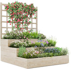 GarveeLife 3-Tier Raised Garden Bed,Wooden Vertical Planters with Trellis & Open-Ended Base for Climbing Plants Vines Flower Herb Vegetable Fruit,Outdoor Planter Boxes for Patio Yard Lawn