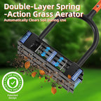 Aerator Lawn Tool - 2-in-1 Reinforced Heavy Duty Manual Lawn Aerator with 15 Spikes, Automatic Dirt and Leaf Clean Design, Adjustable T-Handle (Orange)