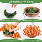 Artificial Flowers Hanging Plants in Basket, Artificial Hanging Flowers for Spring Outdoor Indoor Decor, UV Resistant Hanging Baskets with Fake Flowers for Spring Summer Patio Garden Porch Decor