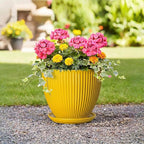 Ceramic Planters for Indoor Plants, 10 Inch Plant Pot Indoor with Drainage Hole and Saucer, Modern Large Flower Pots for Indoor Plants, Round Planter, Home Garden Decor, Gardening Gifts, Yellow