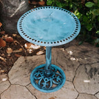 Backyard Expressions Outdoor Garden Bird Bath - Blue - Weather Resistant Polyresin - 27 Inch