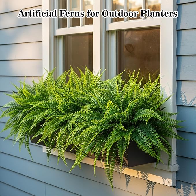 MAQIHAN 20 PCS Fake Fern - Artificial Ferns for Outdoors Faux Ferns for Outdoors Planter Large Outdoor Patio Decor Boston Fern Artificial Plants Faux Greenery Outdoor Porch Decor