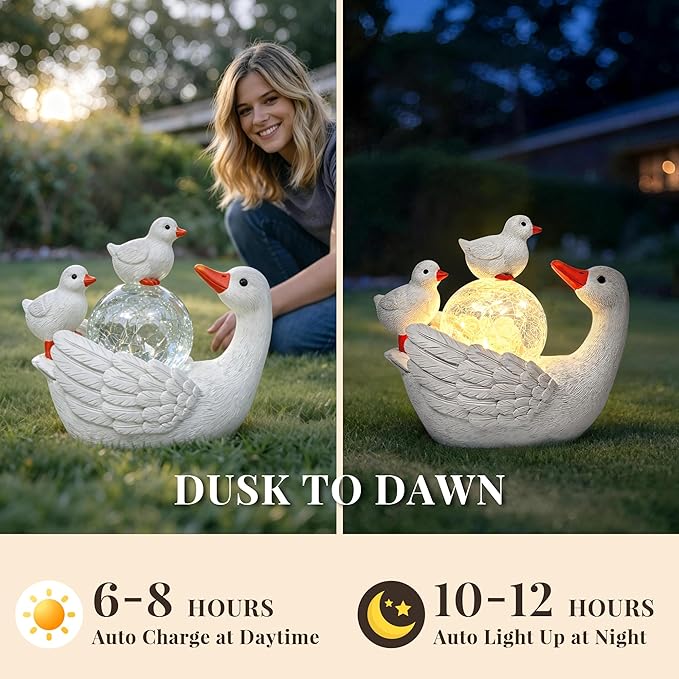 GIGALUMI Porch Goose Statue 6.7", Solar Garden Statues for Outside,Solar Goose Decor Outdoor,Animal Figurines,Porch Goose Statue for Porch Garden,Yard,Patio,Lawn and Birthday Gifts for Mom Women