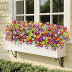SHareconn 24 Bundles Artificial Flowers for Outdoors Decoration, Faux Plants Fake Silk Colorful Daisy Eucalyptus Lavender, UV Resistant for Outside Home Porch Indoor Spring Decor, RedPurpleYellowWhite