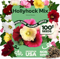 SVI 100 Mix Hollyhock Seeds (Alcea rosea) - Mallow, Common Hollyhock Seed Packets, Attracts Hummingbirds - Heirloom Flower Seeds for Outside & Inside, Meadows, Fences, Beds