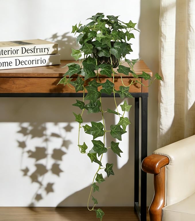 Fake Plants 2Pcs Faux Ivy Plants Potted Indoor Artificial Hanging Plants Realistic Hanging Fake Greenery Table Desk Bathroom Office Bedroom Living Room Shelf Modern Farmhouse Decor Intdoor