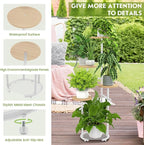 TOSKING 5-Tier Thickened Metal Plant Stand, Anti-Tip Round Base for Pots, Child & Pet Friendly, Corner Shelf Flower Pot for Multiple Plants, Indoor Outdoor Use for Living Room Balcony Patio Garden (White and Wood, 42in)