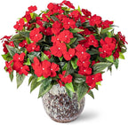Nigirior Artificial Fake Flowers for Outdoor Décor 6 Bundles UV Resistant Fake Plants for Planter Faux Impatiens for Home Porch/Garden Stunning（Red）