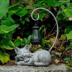 WSgift Outdoor Cat Figurine Garden Statue with Solar-Powered LED Light 13.77 Inches Tall Gift Garden Statue Decor for Cat Lovers Marbled