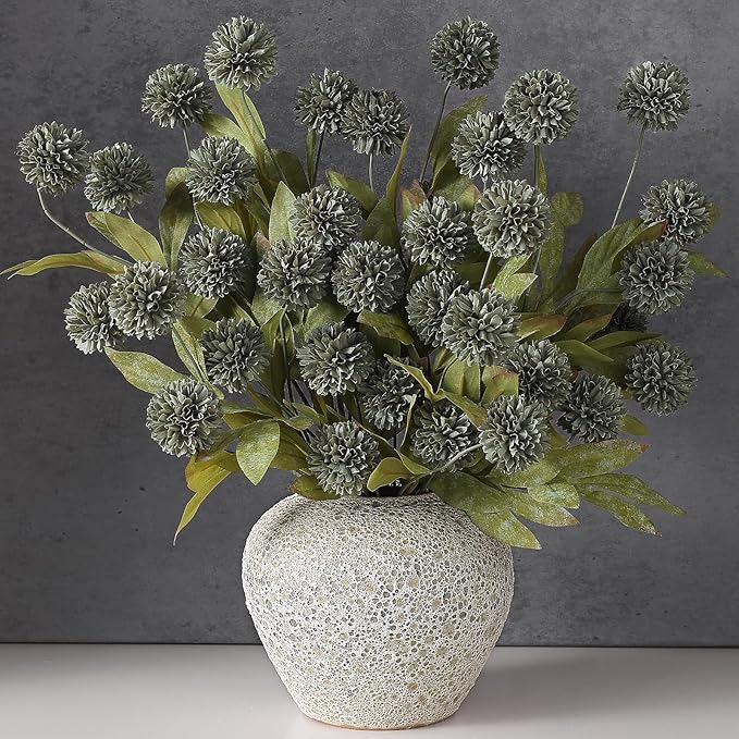 VIERENA 6 Pcs Faux Silk Pompon Mum Artificial Flowers for Vase -27", Bulk Fake Chrysanth Branches with Stems for DIY Bouquet Centerpieces Wedding Fillers Arrangements Shower Decorations (Dark Gray)
