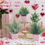 summer flower 4 Pack Small Fake Plants in Pink Pot Artificial Plant Indoor Eucalyptus Wheat Grass Ferns Rosemary Faux Greenery for Room Decor Home Office Desk Bathroom Kitchen Living Room Decorations