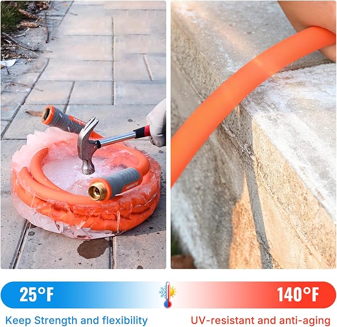 YAMATIC Heavy Duty Garden Hose 5/8 in x 100 ft, Super Flexible Lightweight Water Hose, 360° Rotating Connector, 600 PSI Burst, Solid Brass 3/4" GHT Fittings, All-Weather