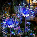 Anordsem Solar Lights Outdoor Waterproof: 2 Pack Garden Light - Bendable Copper Wire with 120 LED Firework Beads - DIY Colorful Fun Decoration for Yard Patio - Twinkle Sparkler Gifts for Women Wife