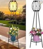 Solar Powered Tripod Floor Lamp with Plant Stand - 36in Outdoor Patio Garden Yard Deck Porch Lighting Decor, Waterproof Solar Light for Backyard Balcony Pathway(2 Pack)