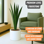 Fox & Fern 12" Large Plant Pot Fits Plant Stand - Fiberstone - Drainage Plug - Outdoor Indoor - Matte White