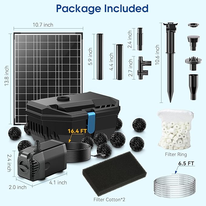 NFESOLAR Pond Kit, Includes Pond Waterfall Spillway and Solar Pond Filter Fountain, for Garden Outdoor Pond