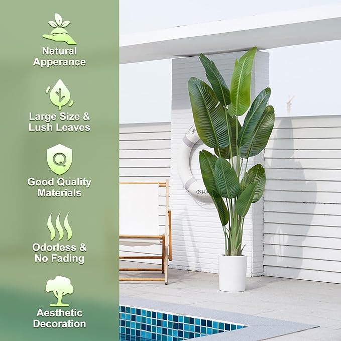 Large Artificial Trees 7.2Ft Silk Bird of Paradise Big Tall Fake Plants Faux Green Silk Floor Potted Plants for Home Living Room Office Decor Indoor Outdoor…
