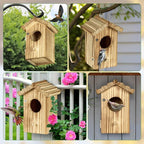 Hummingbird House for Outside Hanging - Small Bird Nesting Box for Hummingbird - Natural Wood Birdhouse with Perch - Outdoor Garden Decor & Bird Lover Gift (Dimensions 4.1*3.3*5.9 inch)