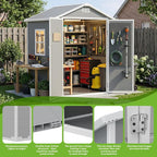 6x4 FT Outdoor Storage Shed with Floor & Window, All-Weather Resin Garden Tool Shed, Waterproof Plastic Garden Shed with Lockable Door, Vents & Roof Rainwater Drainage for Backyard, Garden, Poolside