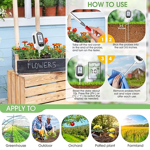 YAMRON 4-in-1 Soil Moisture Meter, Digital Plant Temperature/Soil Moisture Test & PH Meter/Sunlight Intensity, Backlight LCD Display for Gardening, Farming and Outdoor Plants