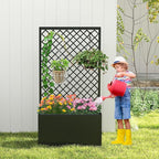 kinbor Planter with Trellis - Metal Planter Boxes Outdoor, Raised Garden Bed with Lattice Trellis for Climbing Plants, Black Flower Boxes Outdoor