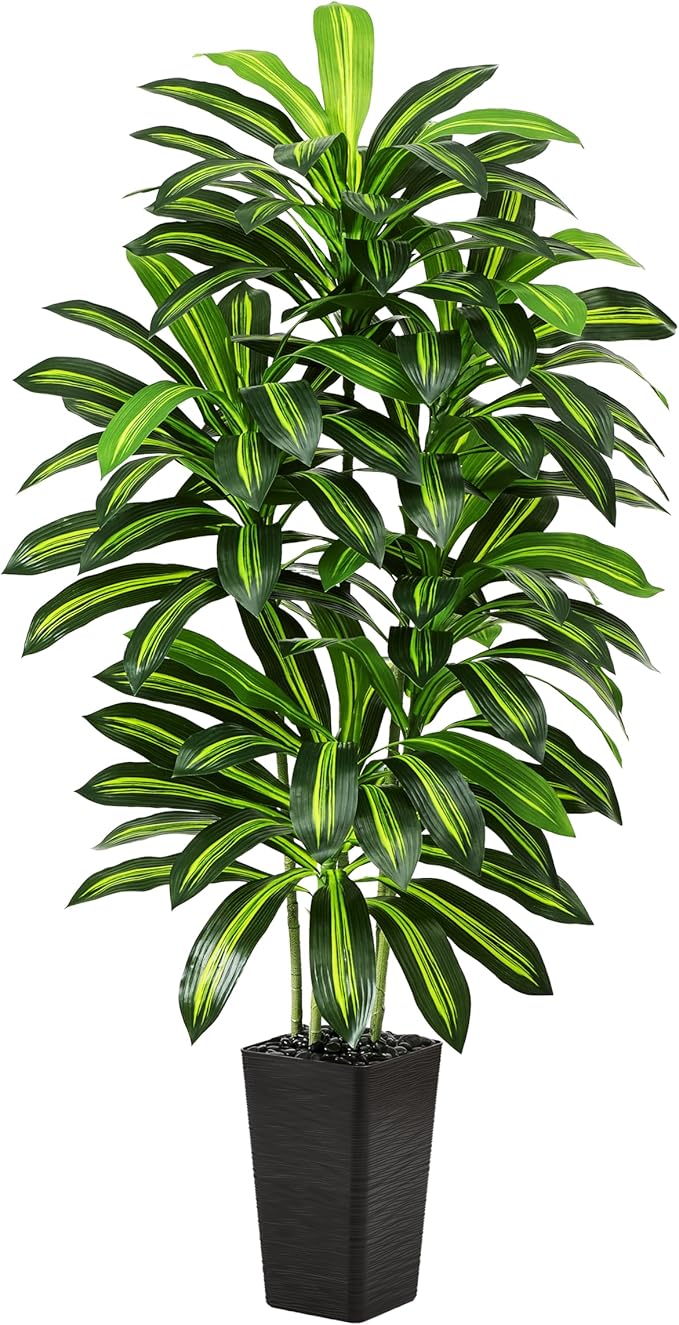 Artificial Dracaena Tree - 6FT Tall Fake Plants with Black Square Planter - Artificial Plants Indoor Floor Plant in Pot - Large Tropical Fake Yucca Potted Tree for Home Office Living Room Decor